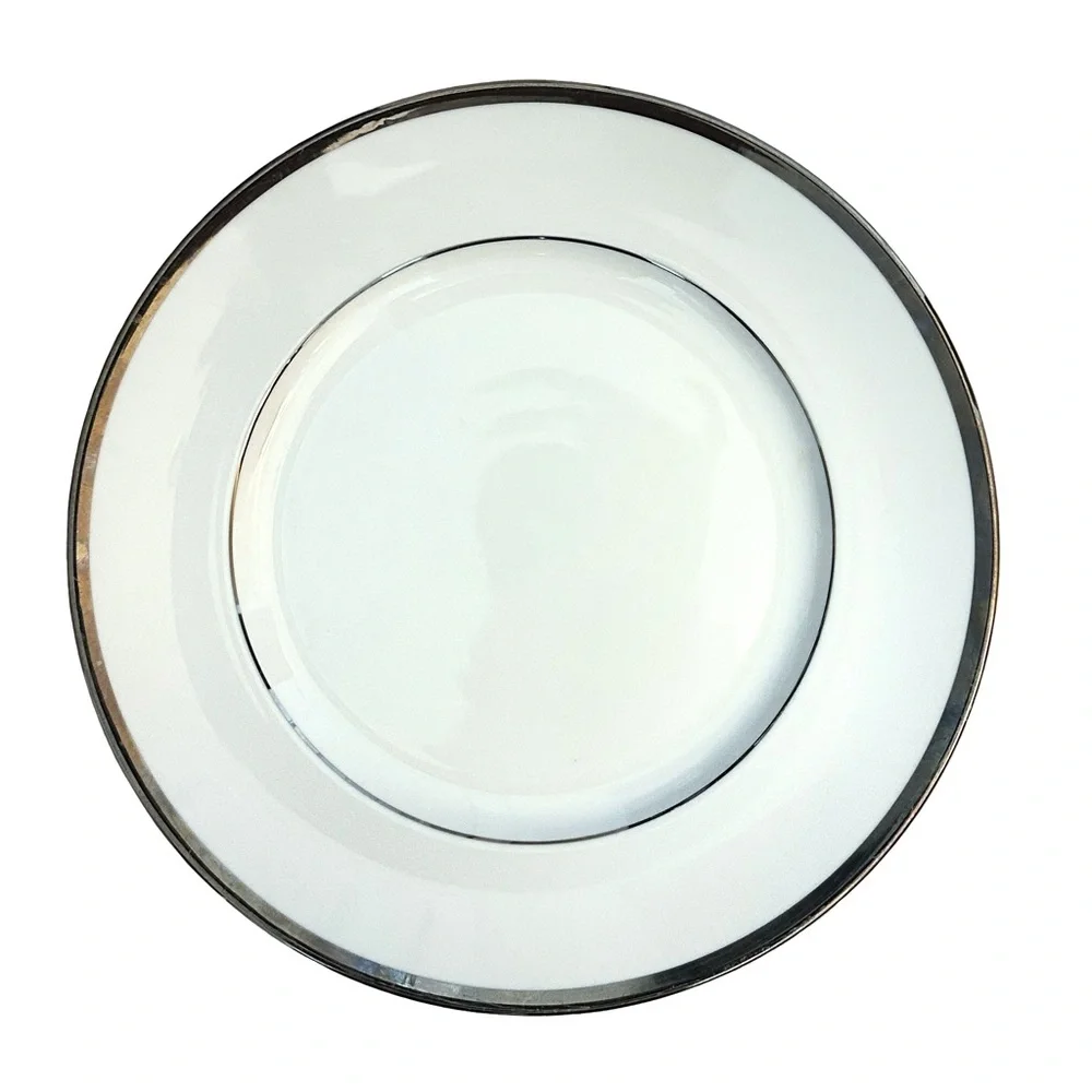 Williams Sonoma Brassiere Elegant White Dinner Plate with Wide Platinum Trim